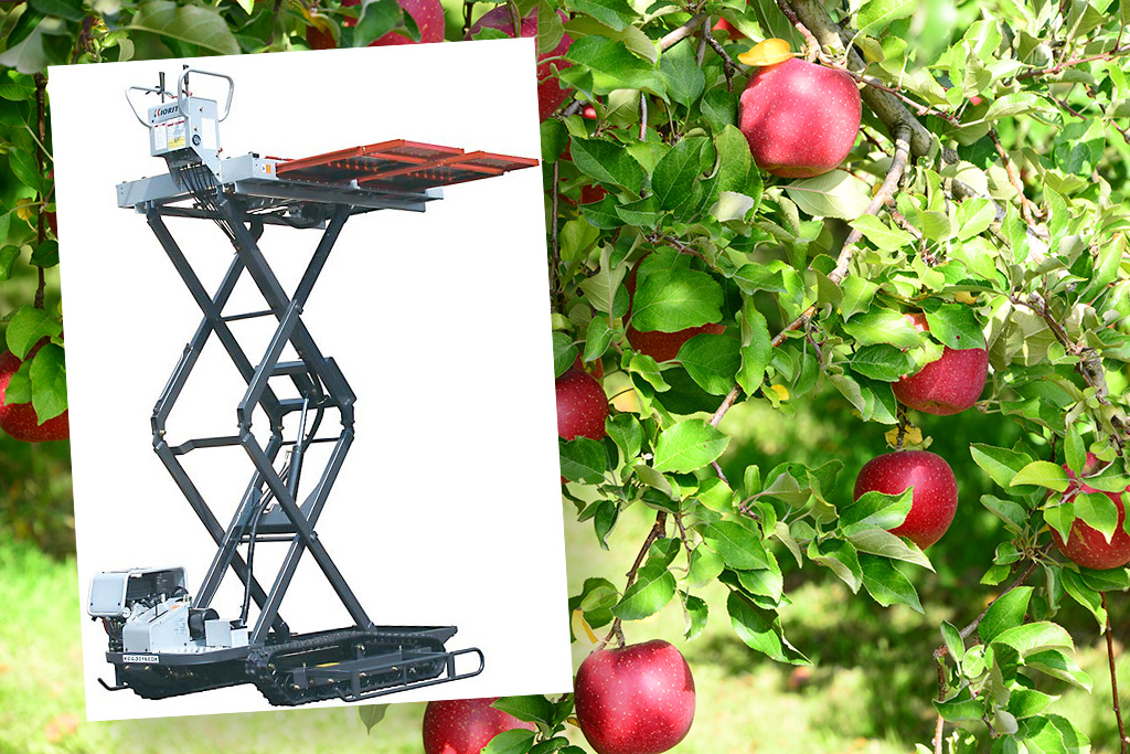 果樹園用高所作業機はリンゴなど高い位置の作業に使用